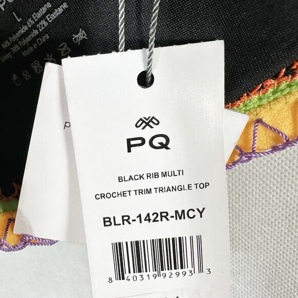 PQ Swim Platinum Black Pearl Crochet Trim Tri Top Size Large - Picture 5 of 10